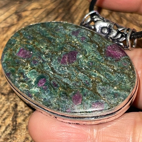 Deep Green Ruby Fuchsite Pendant 1 1/2”x 1 1/2” - Picture 5 of 15